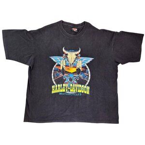 Vintage Harley Davidson Topeka Kansas T-Shirt XXL Black Skull Single Stitch 1992